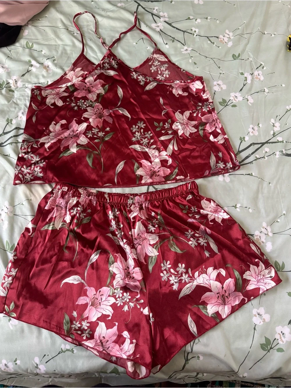 Women's Floral Satin Cami & Short Sleep Set - Red-Brand new, no tag.